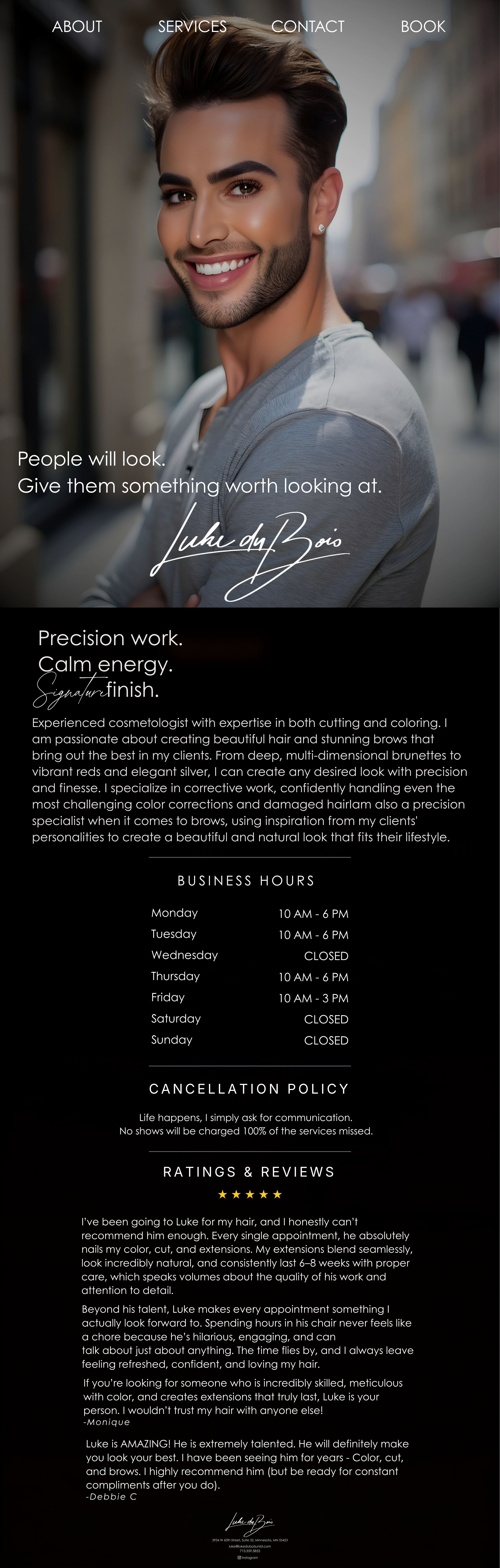 Luke duBois unLTD salon information, business hours, cancellation policy, and client reviews